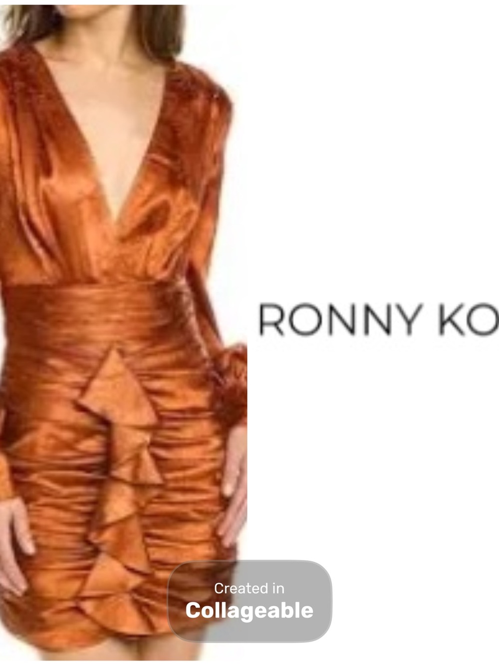 ‼️WIW‼️Ronny Kobo Collection Copper🧡Satin Ruffled V-Neck Mini Dress‼️NWT